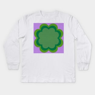 Purple green Linen textured scandi flower Kids Long Sleeve T-Shirt